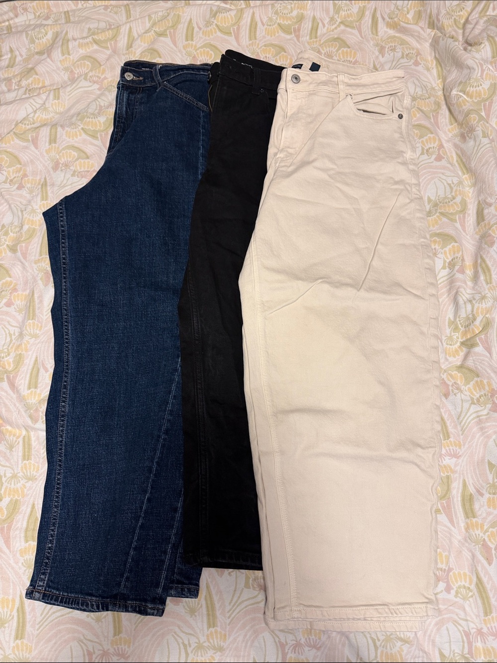 Barrel Jeans Trio Bundle— Dark Blue, Black & Cream (Old Navy & American Eagle)